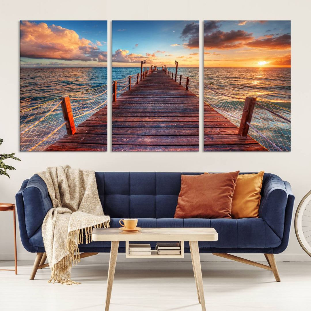 Vibrant Beach Sunset Wall Art | Coastal Ocean Canvas Print | Ready to Hang Tropical Decor for Living Room or Office