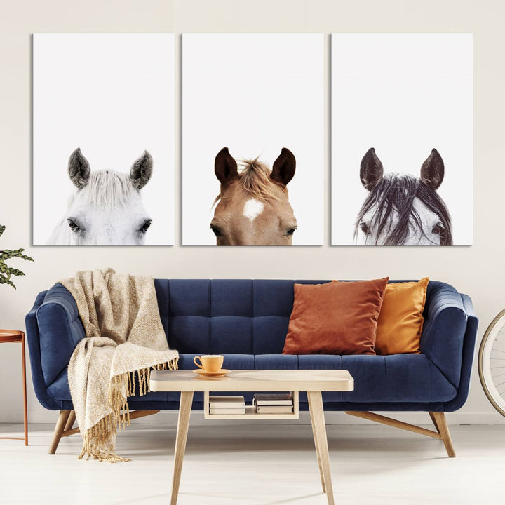 Horse Prints Set, Set of 3 Horse Wall Art, Horses Portraits, Farmhouse Wall Art, Farm Animals Canvas, Animals Portraits Set, Horse Poster