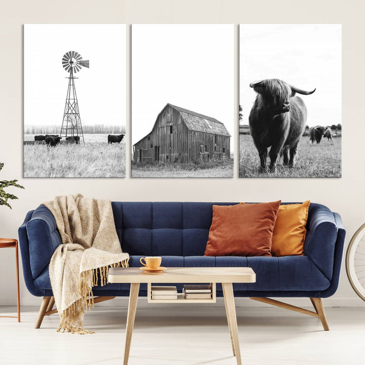 Old Barn Field Farmhouse Wall Art Decor Canvas Print, Boho Wall Art Print