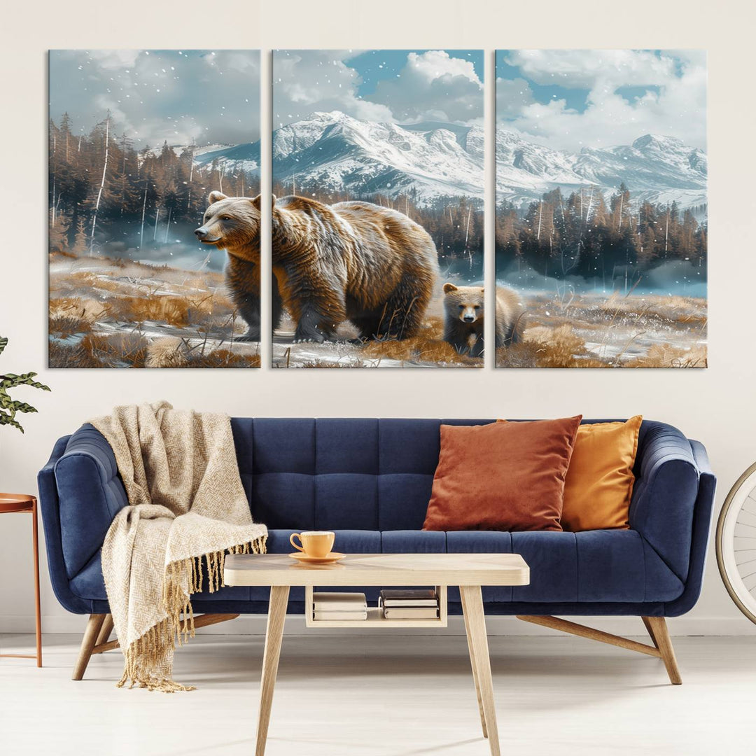 Bear and Baby Bear Wall Art Canvas Print is perfect nursery decor.