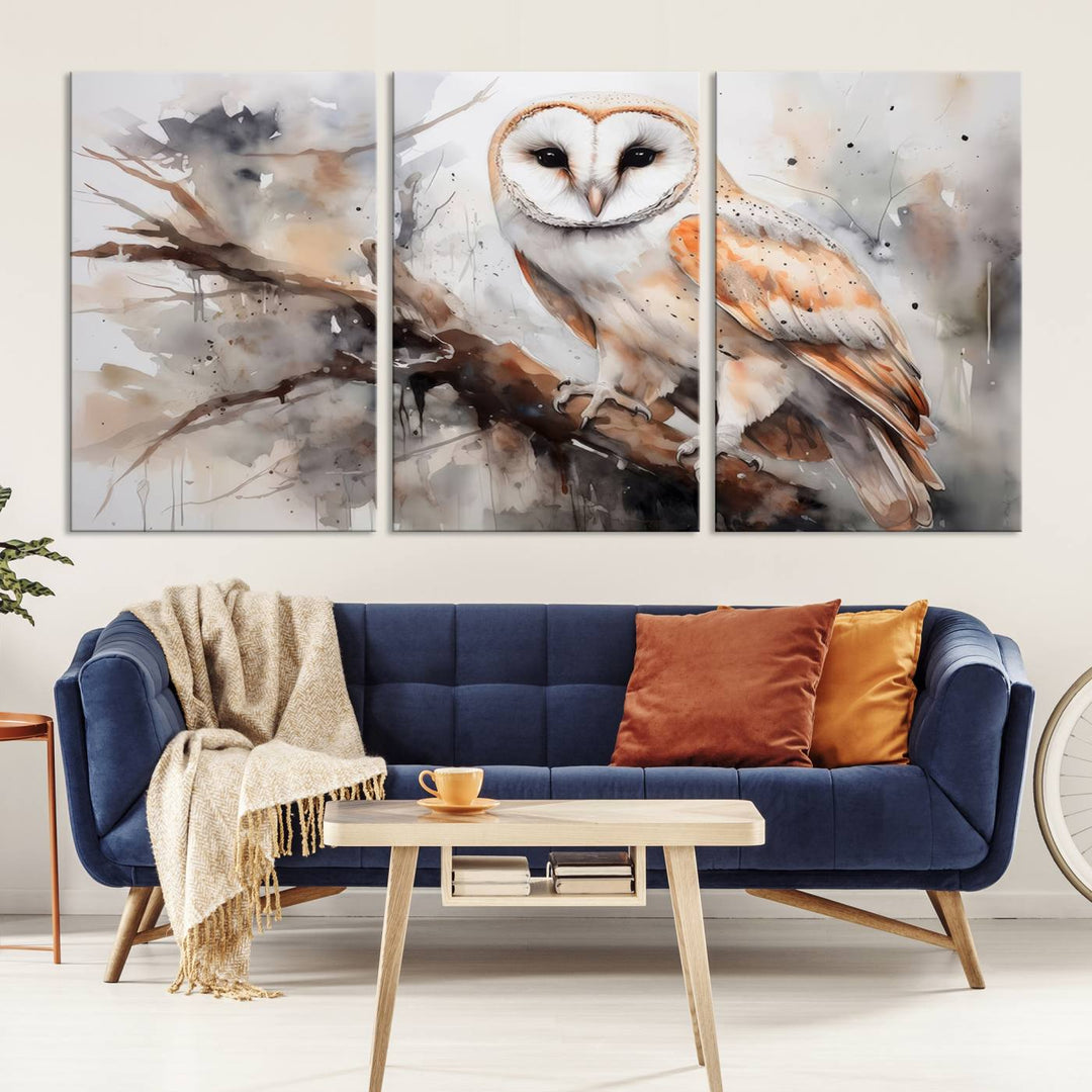 The Barn Owl Wall Art watercolor canvas adds a rustic twist to farmhouse decor.