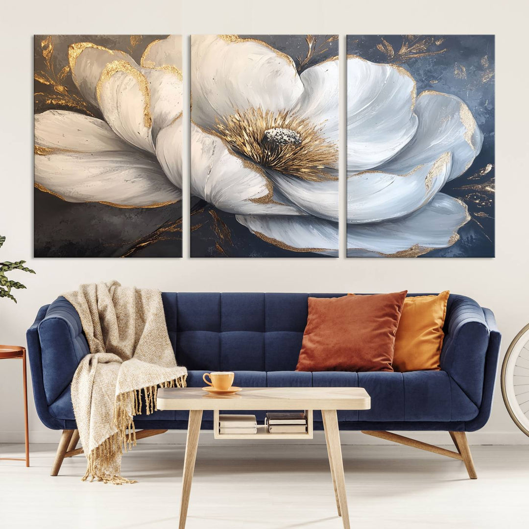 White Magnolia Flower Wall Art | Canvas Print | Abstract Floral Wall Decor | Elegant Bloom Artwork | Framed for Living Room or Bedroom