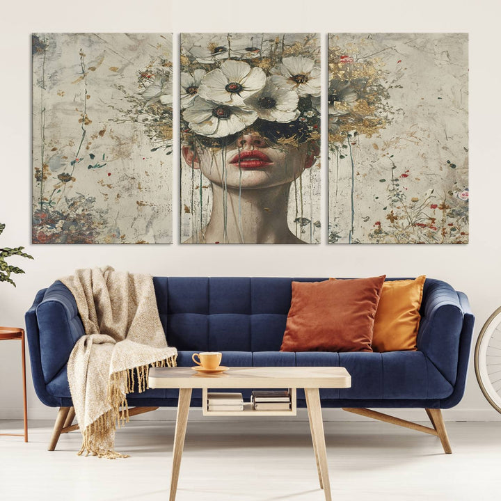 Abstract Floral Women Patel Wall Art Canvas Print