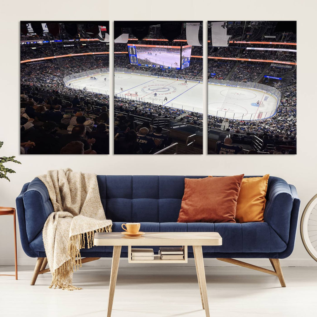 A wall art canvas of Amalie Arena, capturing NHL hockey in Florida.