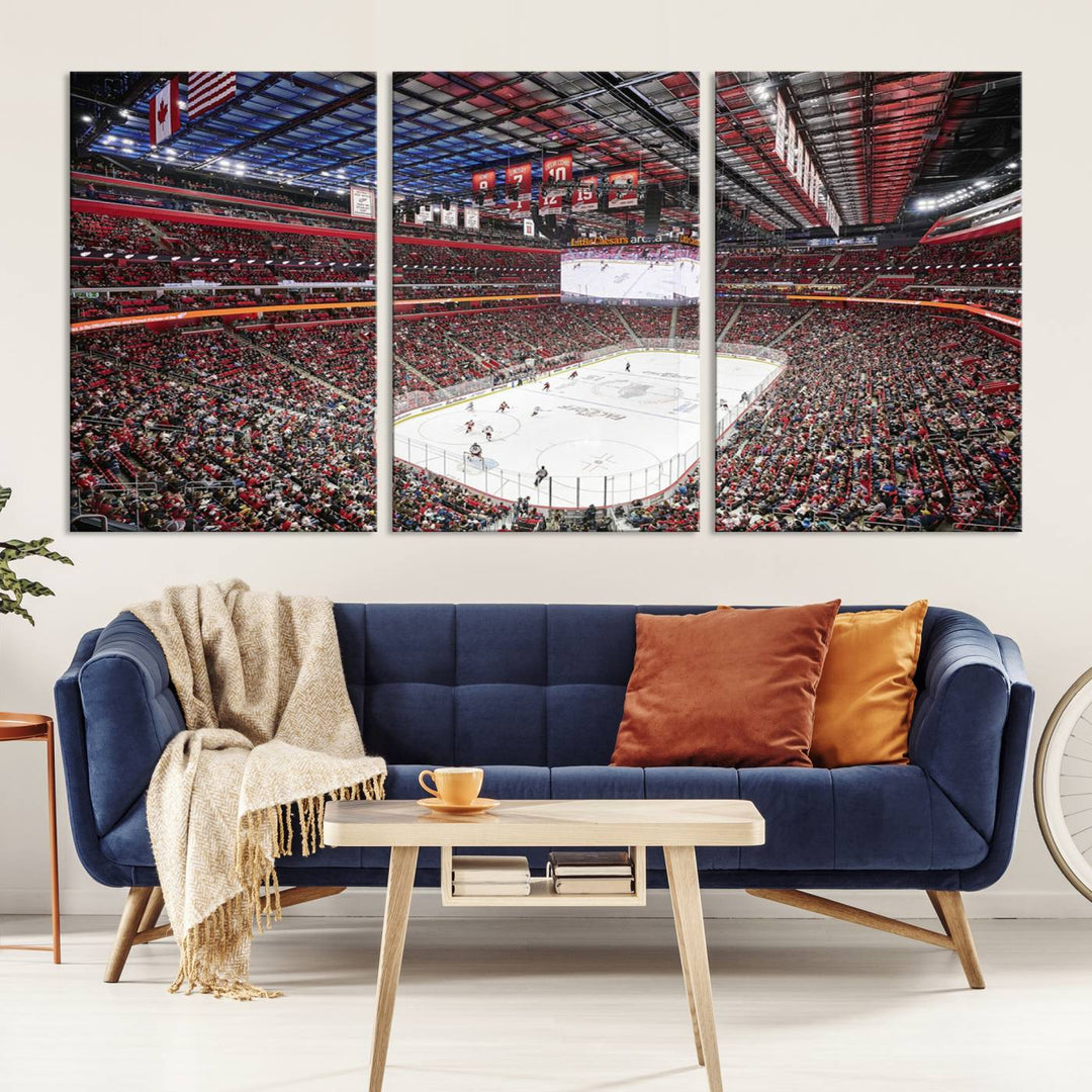 A Barton Malow canvas depicting Little Caesars Arena from above is beautifully printed in high resolution for your wall.