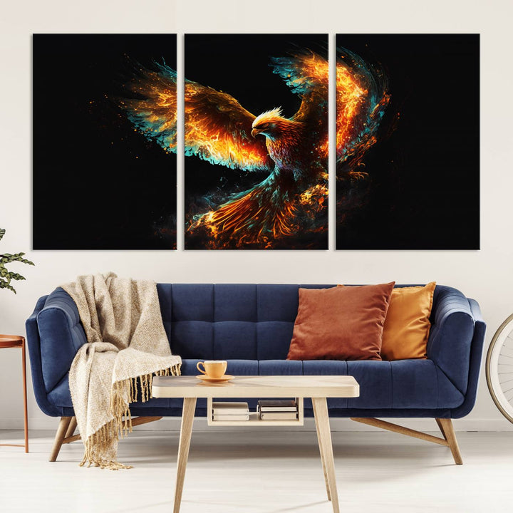 Fiery Phoenix Canvas Print | Ready to Hang Wall Art | Bold Fantasy Decor for Living Room | Majestic Bird Artwork