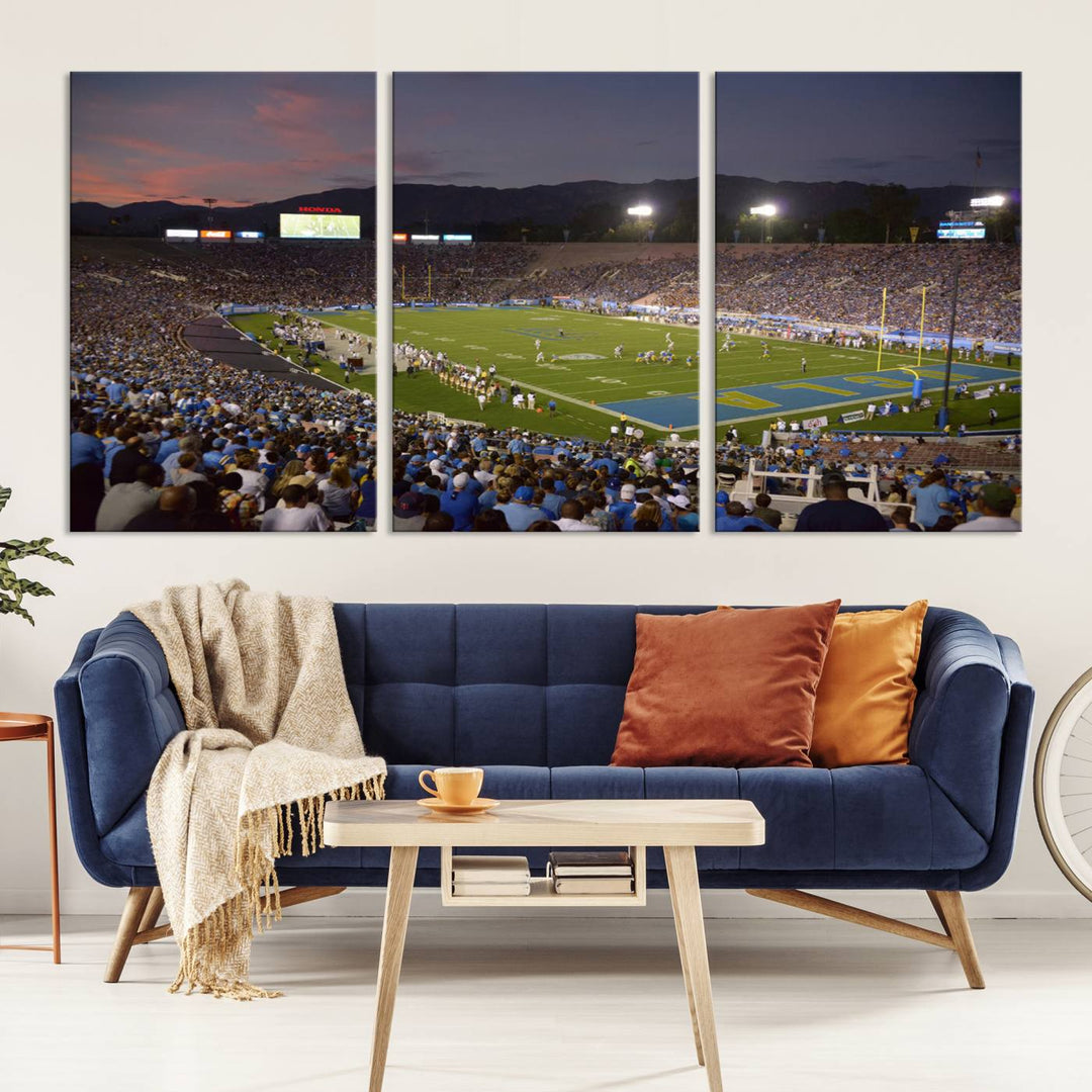 UCLA Bruins Football Team Print - Pasadena Rose Bowl Stadium Wall Art Canvas Print