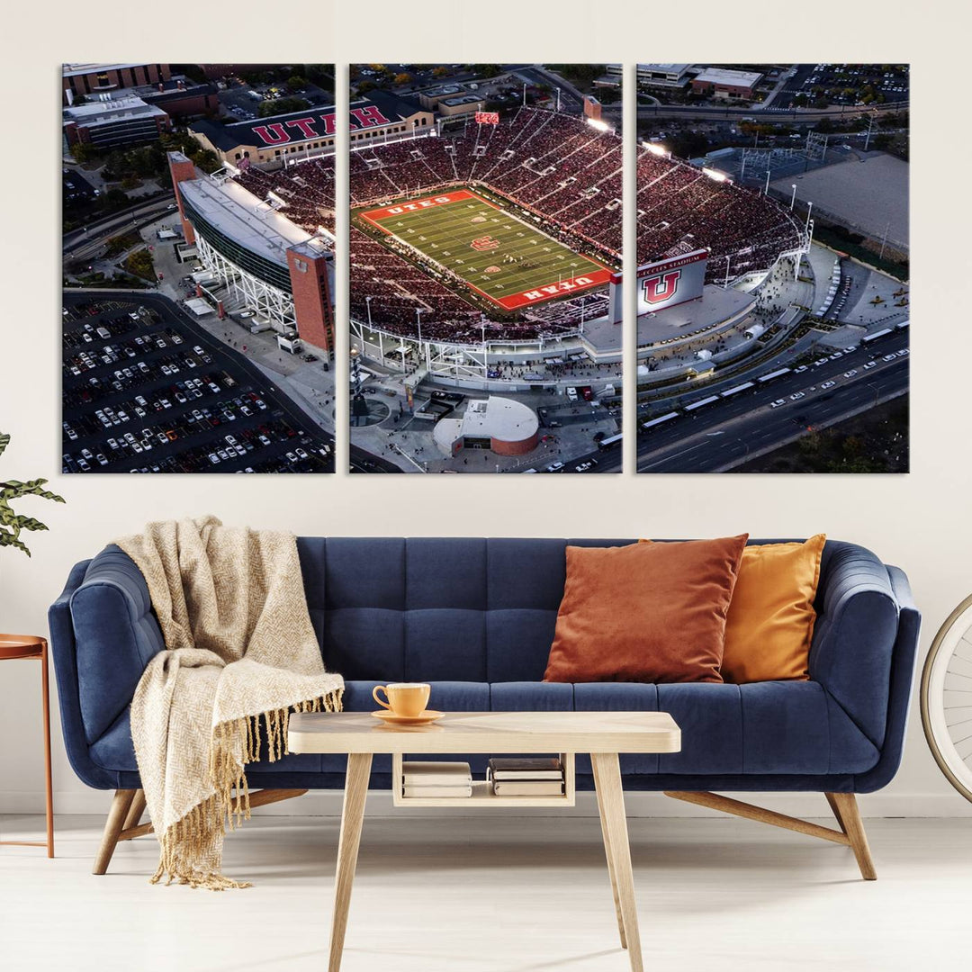 Utah Utes Football Team Print - Salt Lake City Rice-Eccles Stadium Wall Art Canvas Print