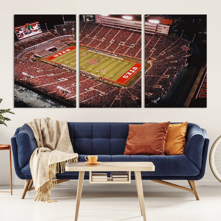 Utah Utes Football Team Print - Salt Lake City Rice-Eccles Stadium Wall Art Canvas Print