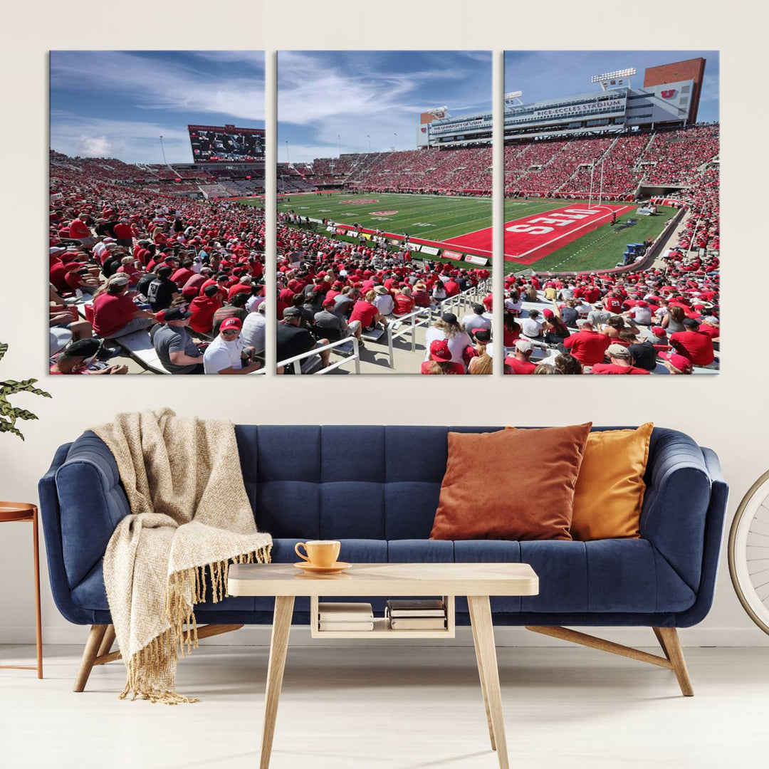 Utah Utes Football Team Print - Salt Lake City Rice-Eccles Stadium Wall Art Canvas Print