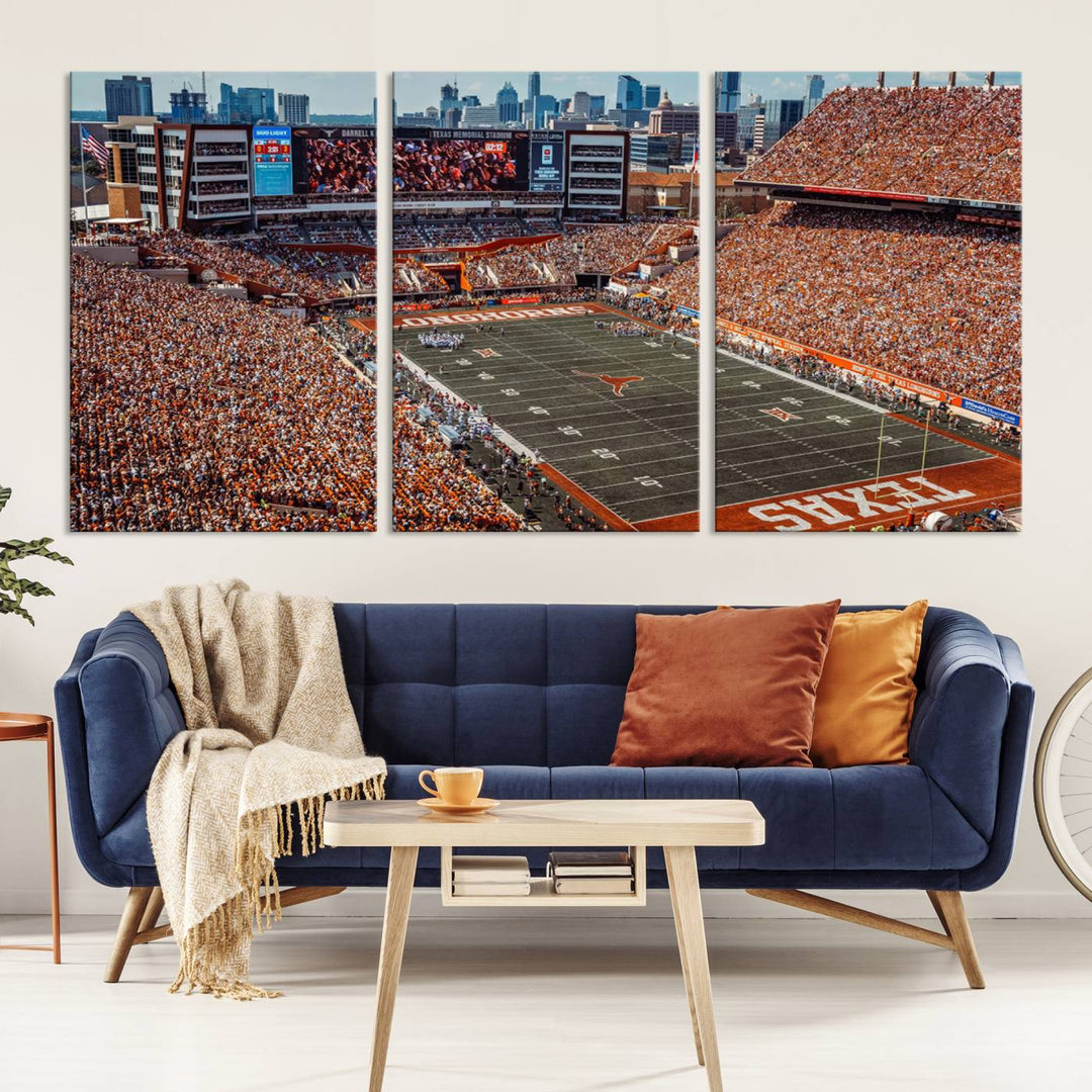 University of Texas Longhorns Football Team Print - Austin Darrell K Royal-Texas Memorial Stadium Wall Art Canvas Print