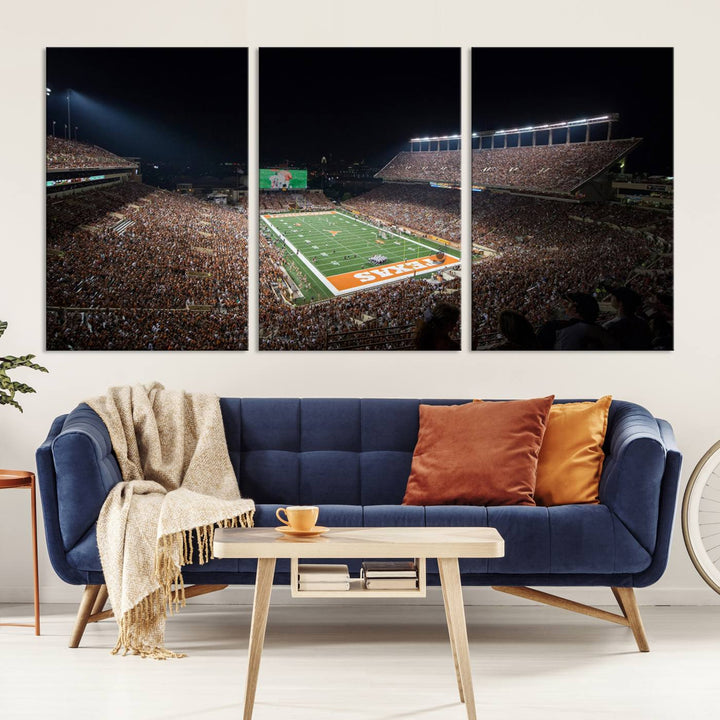 University of Texas Longhorns Football Team Print Austin Darrell K Royal Texas Memorial Stadium Wall Art Canvas Print