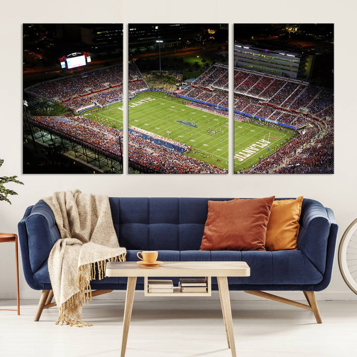 Florida Atlantic University Owls Football Team Print - Boca Raton FAU Stadium Wall Art Canvas Print