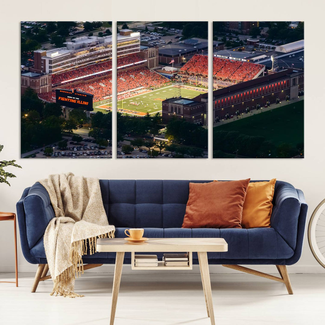 University of Illinois Fighting Illini Football Team Print - Champaign Illinois Memorial Stadium Wall Art Canvas Print