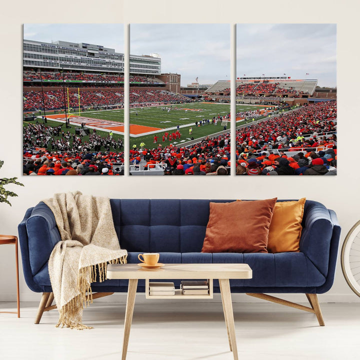 University of Illinois Fighting Illini Football Team Print - Champaign Illinois Memorial Stadium Wall Art Canvas Print