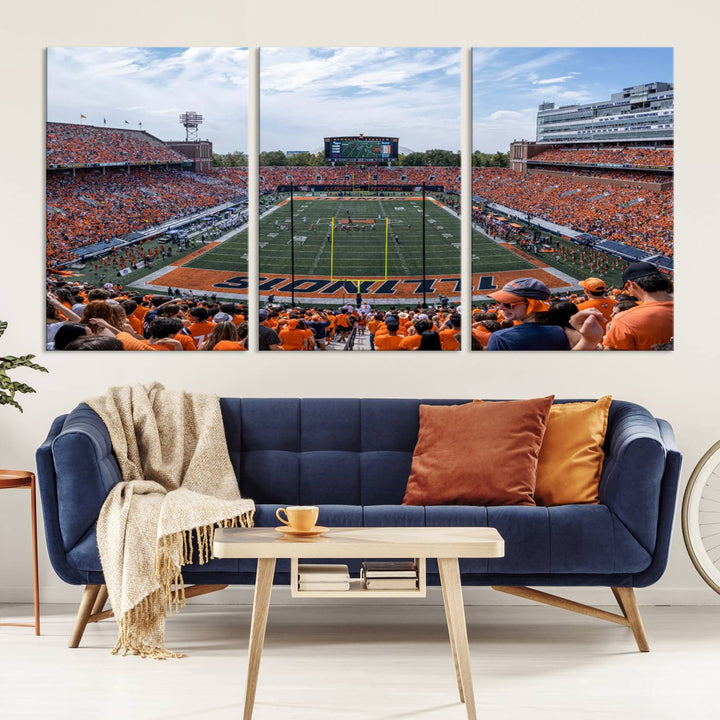 University of Illinois Fighting Illini Football Team Print - Champaign Illinois Memorial Stadium Wall Art Canvas Print