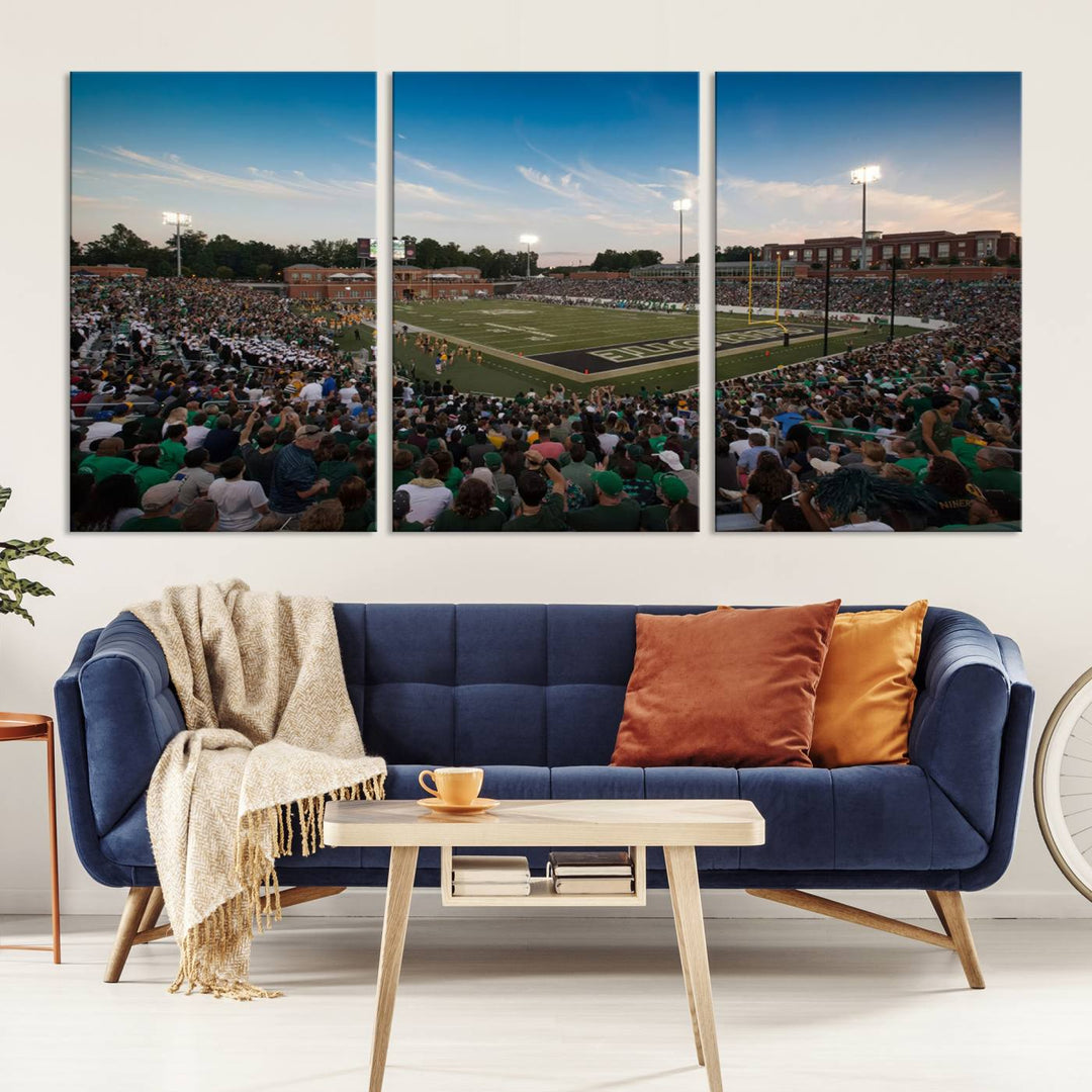 University of Charlotte 49ers Football Team Print - Charlotte Jerry Richardson Stadium Wall Art Canvas Print