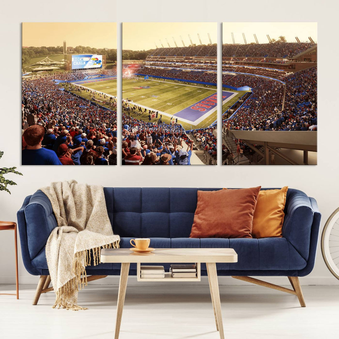 University of Kansas Jayhawks Football Team Print - Lawrence Kansas Memorial Stadium Wall Art Canvas Print