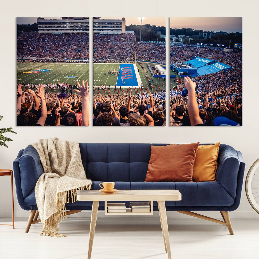 University of Kansas Jayhawks Football Team Print - Lawrence Kansas Memorial Stadium Wall Art Canvas Print