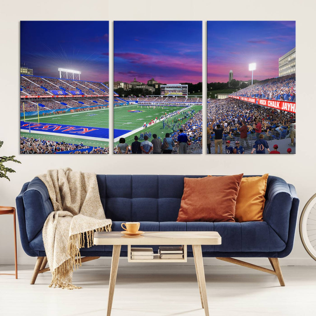 University of Kansas Jayhawks Football Team Print - Lawrence Kansas Memorial Stadium Wall Art Canvas Print