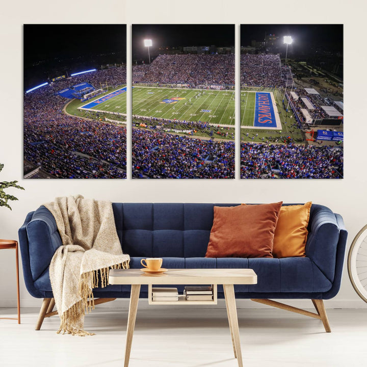 University of Kansas Jayhawks Football Team Print - Lawrence Kansas Memorial Stadium Wall Art Canvas Print