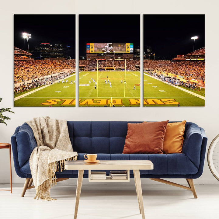 ASU Sun Devils Football Team Print - Phoenix Mountain America Stadium Wall Art Canvas Print