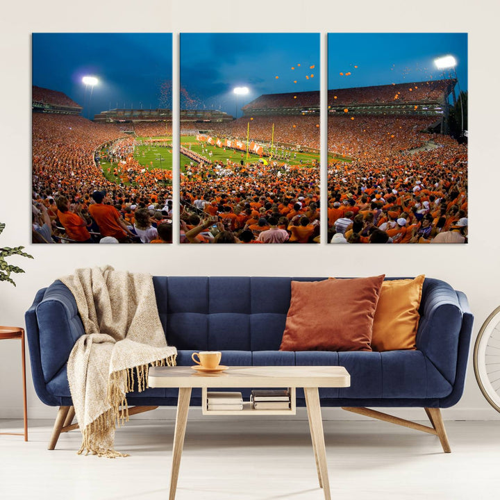 Clemson University Tigers Football Team Print - Clemson Memorial Stadium Wall Art Canvas Print