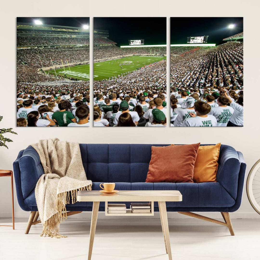 Michigan State Spartans Football Team Print - East Lansing Spartan Stadium Wall Art Canvas Print