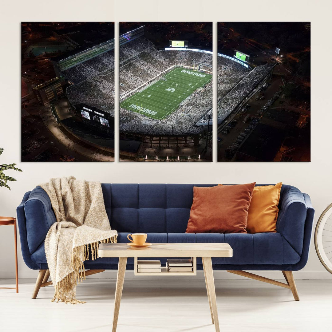 Michigan State Spartans Football Team Print - East Lansing Spartan Stadium Wall Art Canvas Print