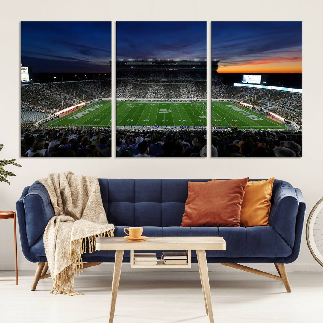 Michigan State Spartans Football Team Print - East Lansing Spartan Stadium Wall Art Canvas Print