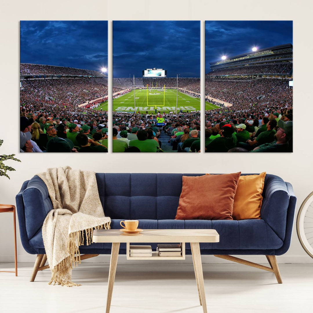 Michigan State Spartans Football Team Print - East Lansing Spartan Stadium Wall Art Canvas Print