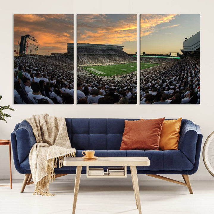 Michigan State Spartans Football Team Print - East Lansing Spartan Stadium Wall Art Canvas Print