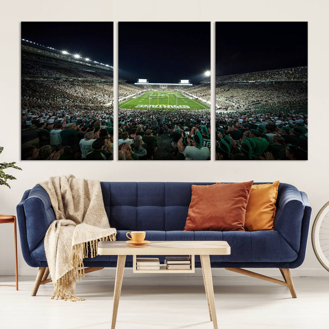 Michigan State Spartans Football Team Print - East Lansing Spartan Stadium Wall Art Canvas Print