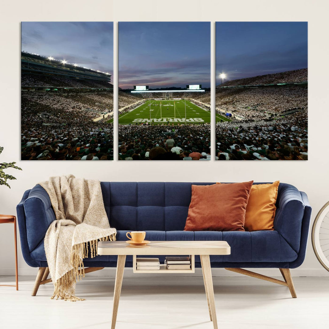 Michigan State Spartans Football Team Print - East Lansing Spartan Stadium Wall Art Canvas Print