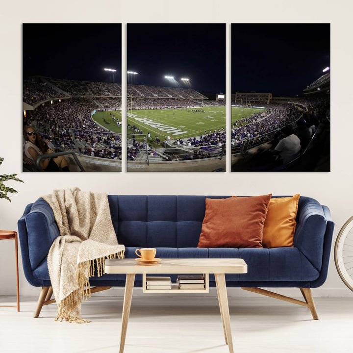 TCU Horned Frogs Football Team Print - Fort Worth Amon G. Carter Stadium Wall Art Canvas Print.