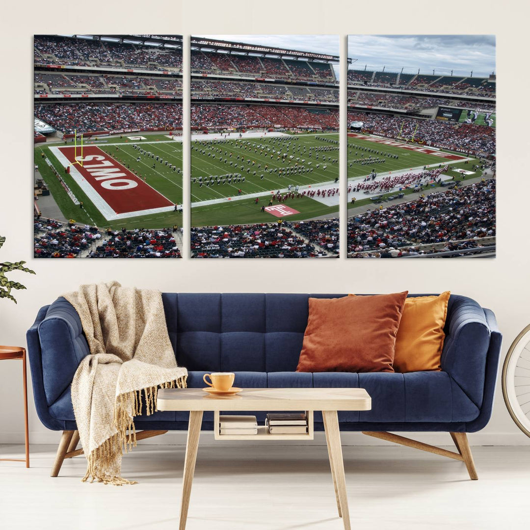 Aerial view wall art of Lincoln Financial Field during a Temple Owls game.