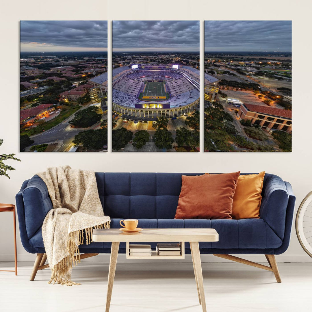 The LSU Tigers Football Team Baton Rouge Tiger Stadium Canvas is displayed prominently, capturing attention with its vivid depiction of the iconic stadium.