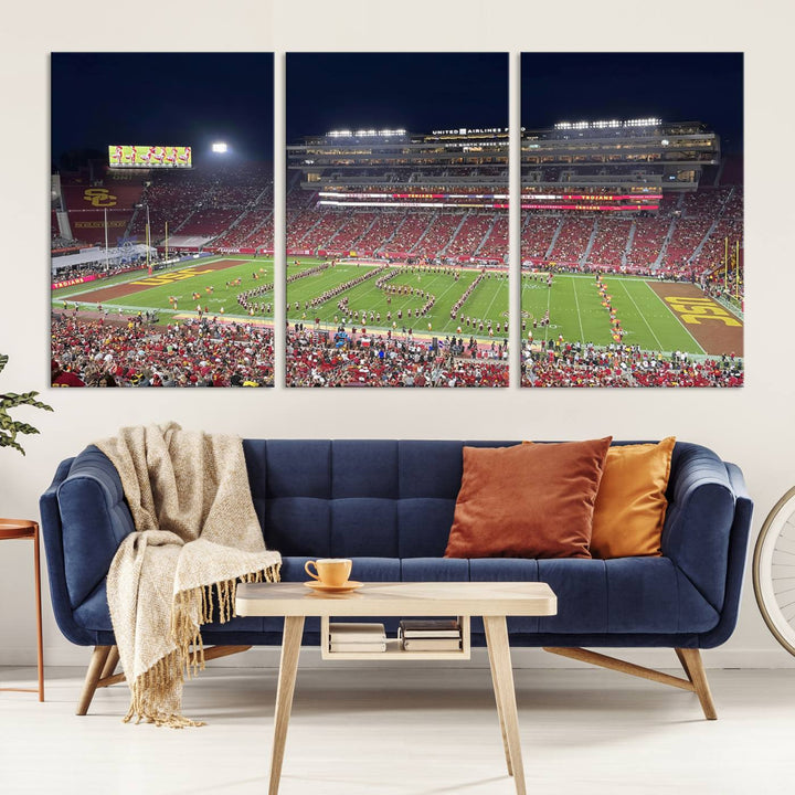 The University of Southern California USC Trojans Football Team Print - Los Angeles Memorial Coliseum Stadium Wall Art Canvas Print