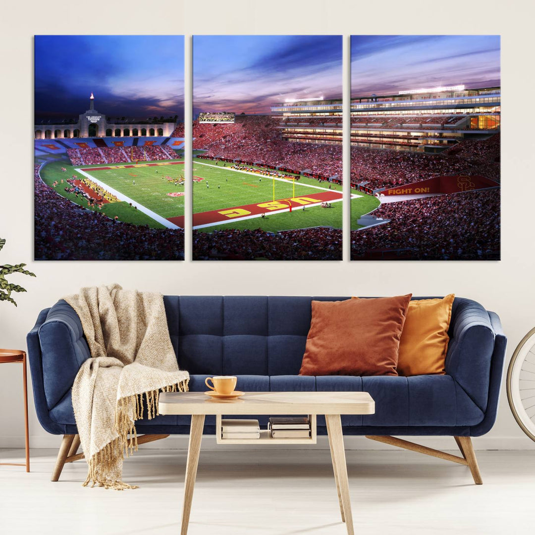 The University of Southern California USC Trojans Football Team Print - Los Angeles Memorial Coliseum Stadium Wall Art Canvas Print