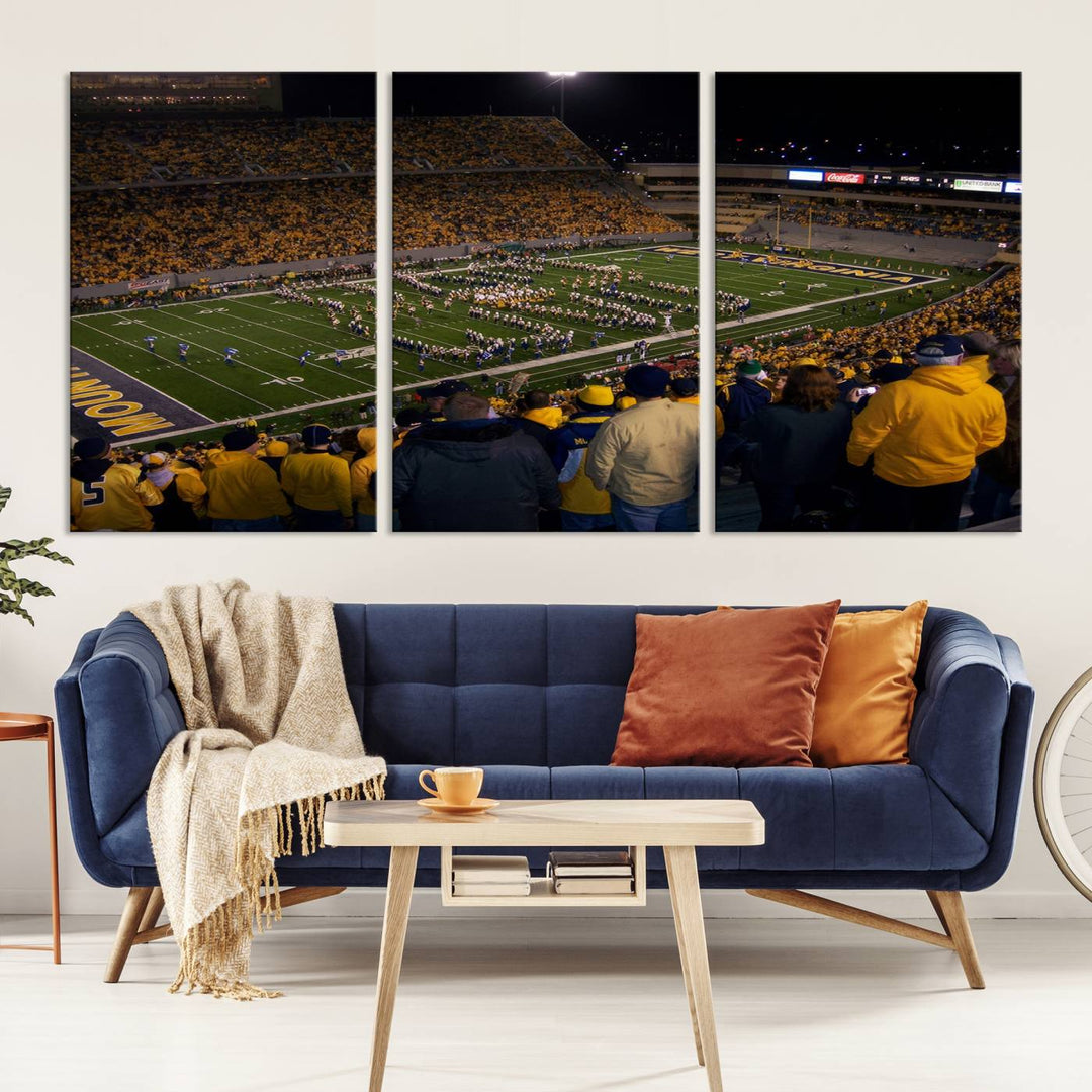 West Virginia Uni Mountaineers Football Canvas Wall Art Print.