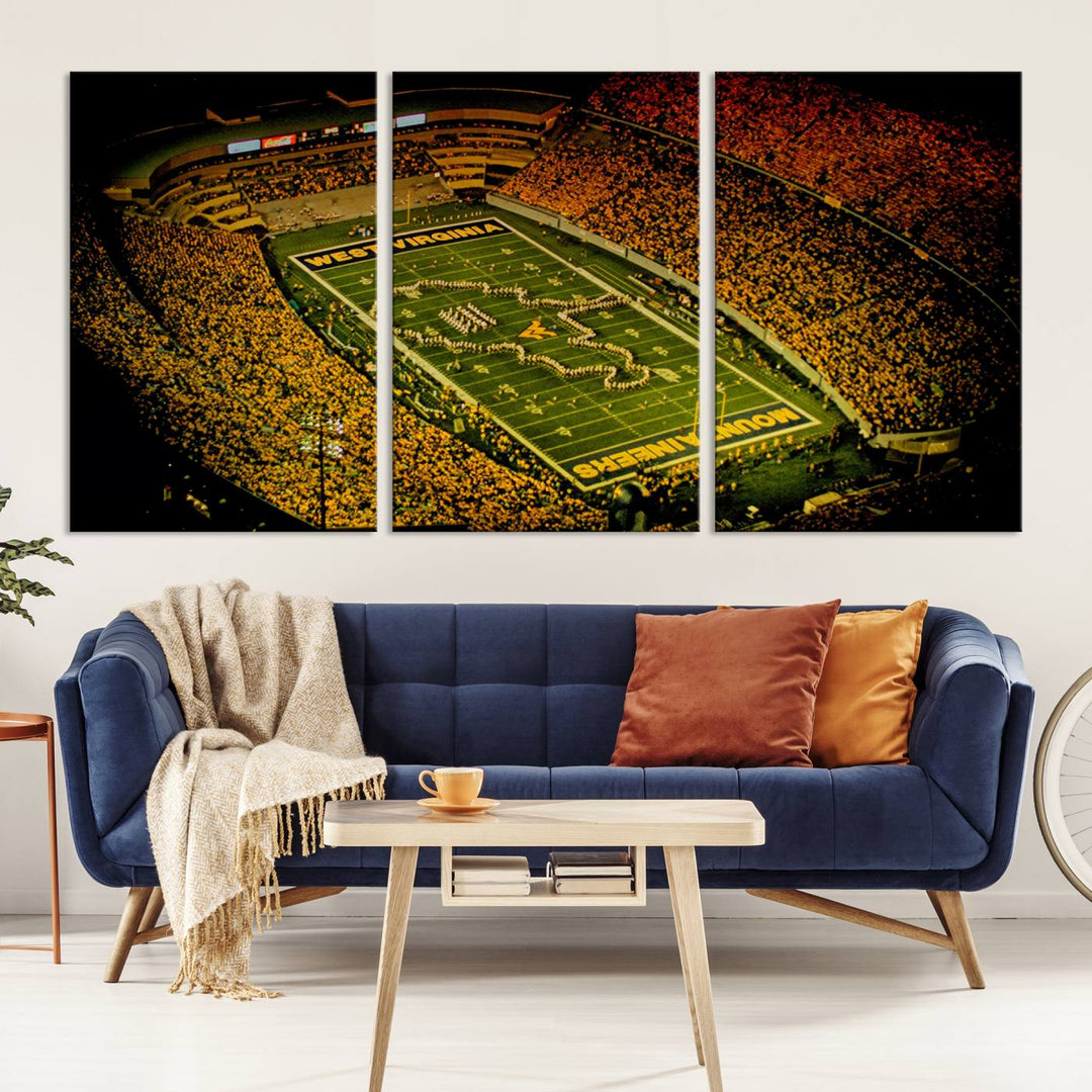 West Virginia University Mountaineers Football Team Print - Milan Puskar Stadium Canvas Print Wall Art, Morgantown City Print