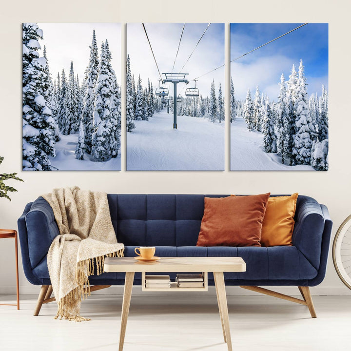 Winter Ski Lift Landscape Wall Art | Snowy Mountain Adventure | Framed and Ready to Hang | Perfect for Cabin Wall Art, Farmhouse Decor