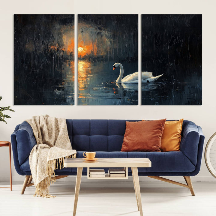 Abstract Swan on Water Wall Art Canvas Print - Elegant Nature Scene for Modern Home Decor