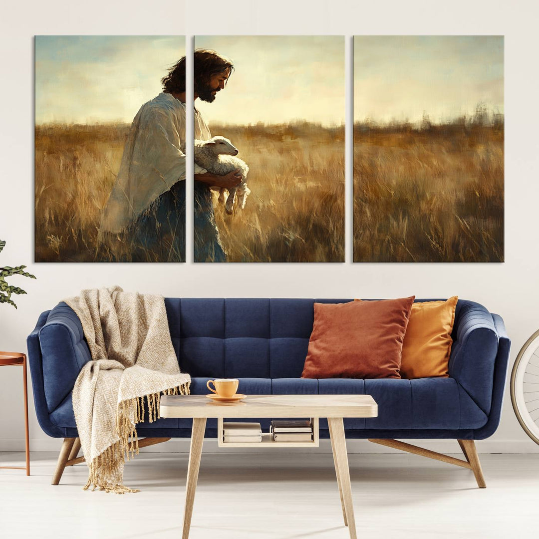 Jesus the Good Shepherd Wall Art Canvas Print - Inspirational Christian Religious Print for Prayer Room Decor