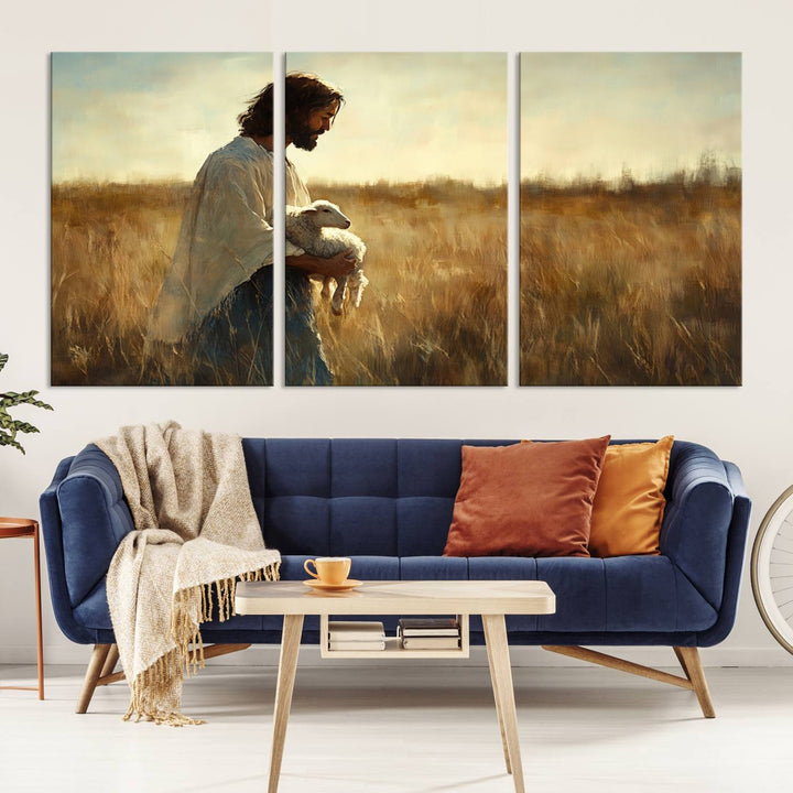 Jesus the Good Shepherd Wall Art Canvas Print - Inspirational Christian Religious Print for Prayer Room Decor