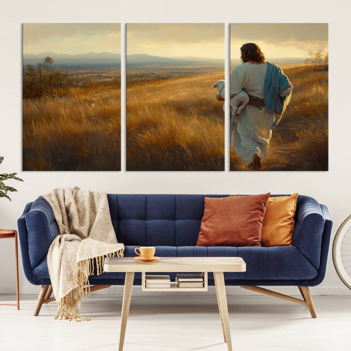 Jesus the Good Shepherd Wall Art Canvas Print - Inspirational Christian Religious Print for Prayer Room Decor