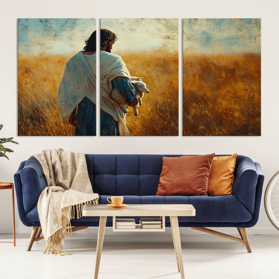 Jesus the Good Shepherd Wall Art Canvas Print - Inspirational Christian Religious Print for Prayer Room Decor