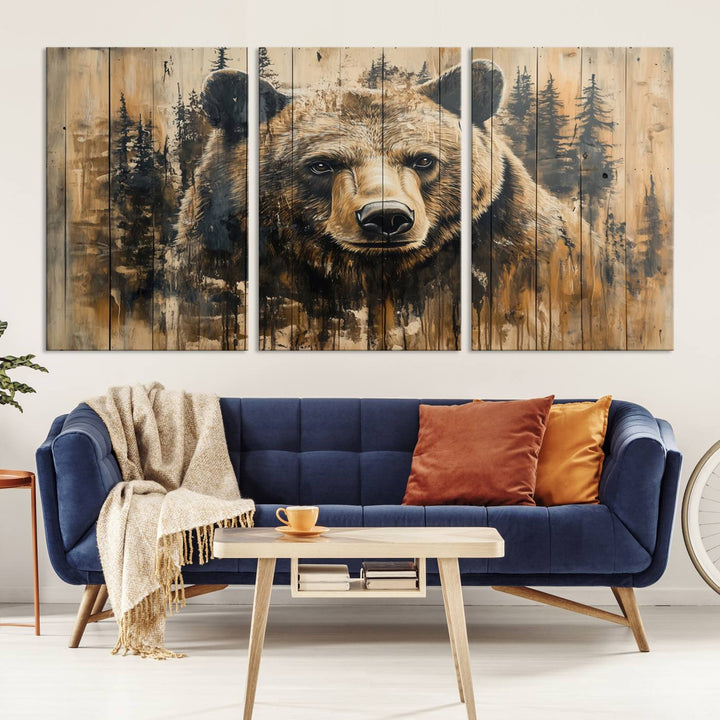 Rustic Bear Wall Art Canvas Print | Framed & Ready to Hang | Rustic Animal Artwork for Living Room, Office, Cabin, or Nature-Inspired Décor