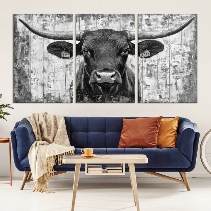 Abstract Longhorn Bull Wall Art Canvas Print - Rustic Texas Western Cow Artwork