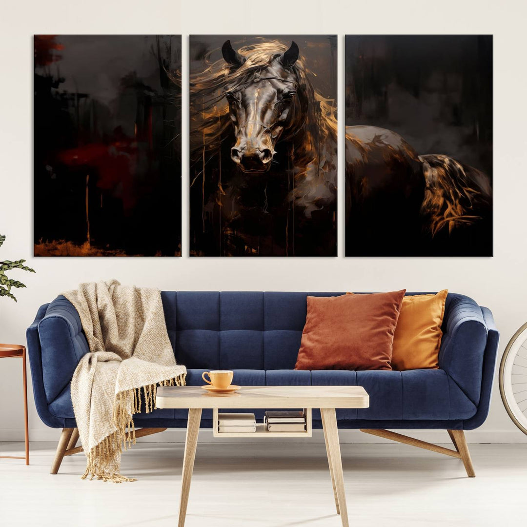 Abstract Black Horse Canvas Print | Abstract Equine Wall Art | Western Decor Print | Horse Lover Gift | Farmhouse & Cabin Wall Art